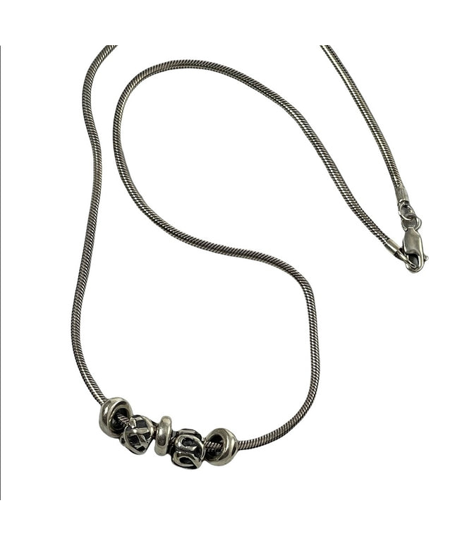 Sterling silver 925 snake chain necklace with charms 16”