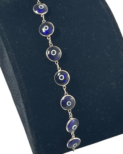Sterling silver 925 blue glass evil eye bracelet