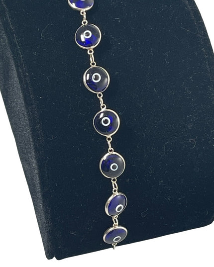Sterling silver 925 blue glass evil eye bracelet