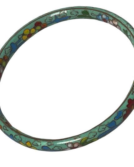 Vintage green flower cloissone bangle bracelet 3”