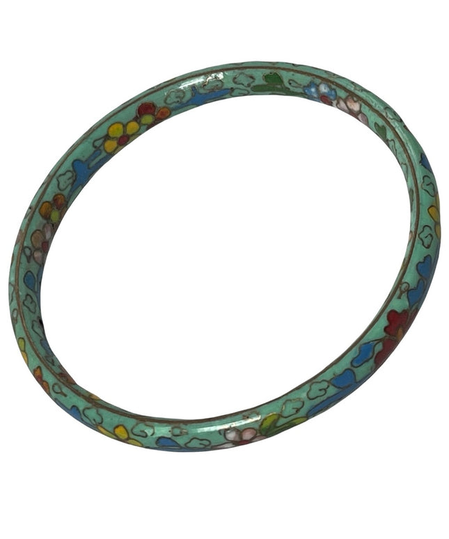 Vintage green flower cloissone bangle bracelet 3”