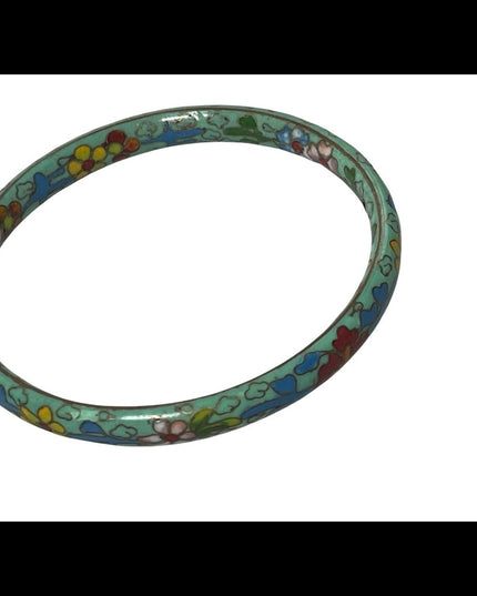 Vintage green flower cloissone bangle bracelet 3”