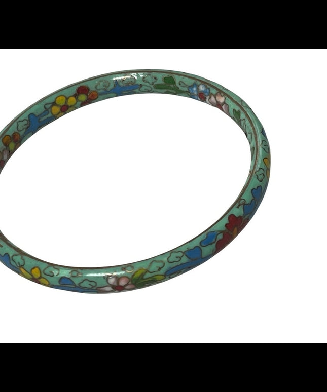 Vintage green flower cloissone bangle bracelet 3”