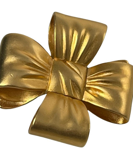 Large Heavy gold finish metal BOW brooch Etienne Aigner