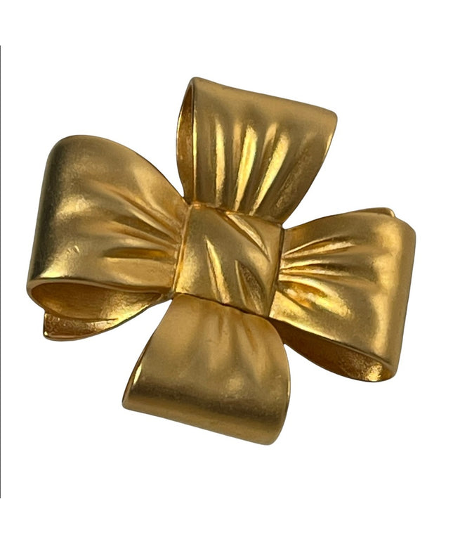 Large Heavy gold finish metal BOW brooch Etienne Aigner