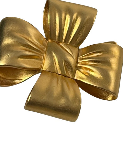Large Heavy gold finish metal BOW brooch Etienne Aigner