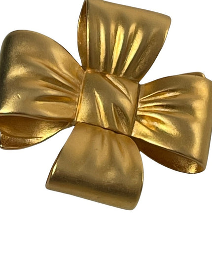 Large Heavy gold finish metal BOW brooch Etienne Aigner
