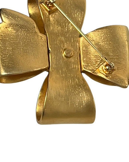 Large Heavy gold finish metal BOW brooch Etienne Aigner