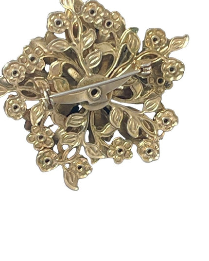 Vintage 1960s AB Crystal Faux pearl large flower fancy brooch