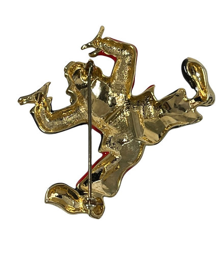 Fun’ Black & red enamel jumping clown circus gold finish brooch