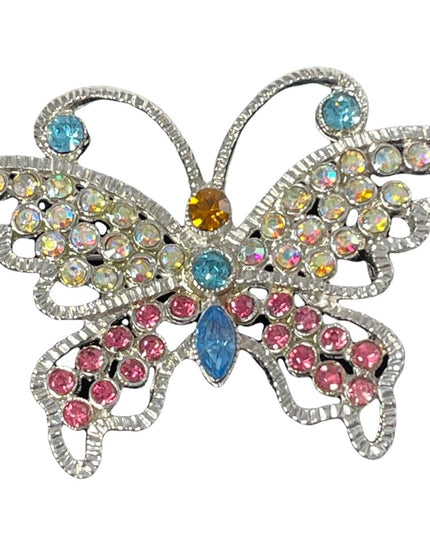 Silver multi color crystal large butterfly brooch