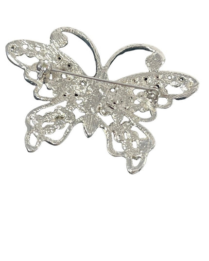 Silver multi color crystal large butterfly brooch