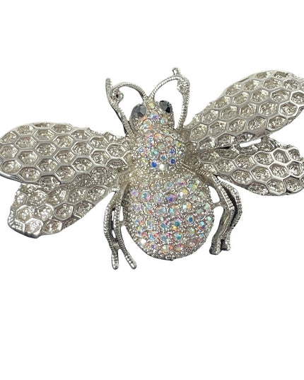 Large 2.5” Silver crystal BUMBLE BEE Brooch