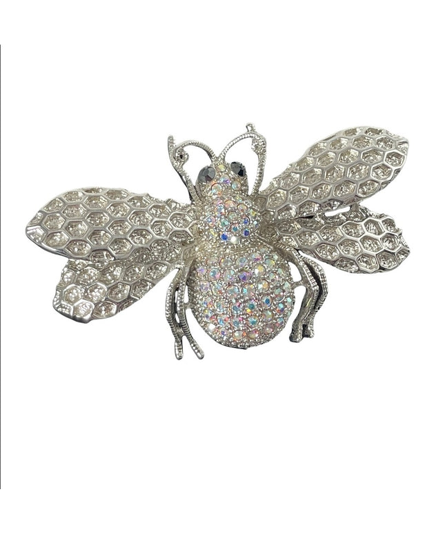 Large 2.5” Silver crystal BUMBLE BEE Brooch