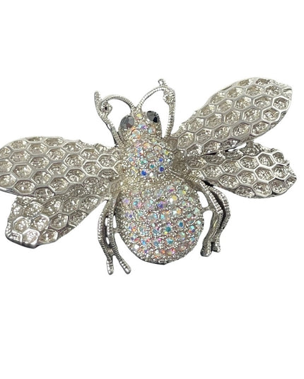 Large 2.5” Silver crystal BUMBLE BEE Brooch