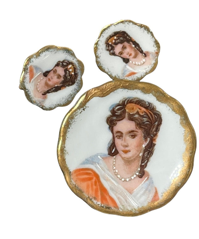 Vintage porcelain ceramic LIMOGES FRANCE screw back earrings & brooch SET