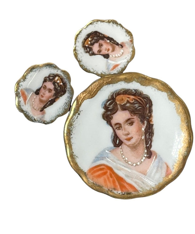 Vintage porcelain ceramic LIMOGES FRANCE screw back earrings & brooch SET