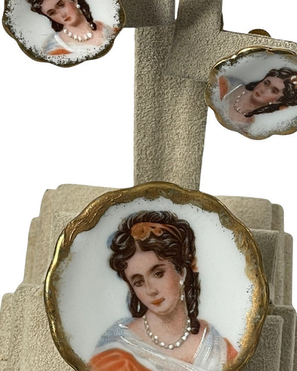 Vintage porcelain ceramic LIMOGES FRANCE screw back earrings & brooch SET