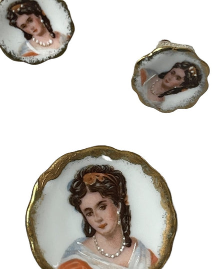 Vintage porcelain ceramic LIMOGES FRANCE screw back earrings & brooch SET