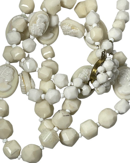 Vintage 1960s Lucite cameo beaded double necklace