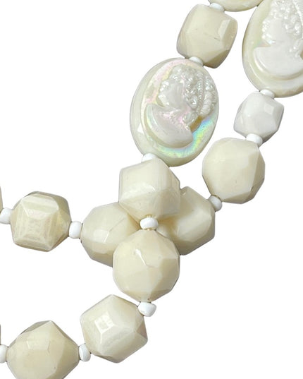 Vintage 1960s Lucite cameo beaded double necklace