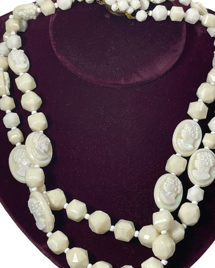 Vintage 1960s Lucite cameo beaded double necklace