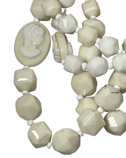 Vintage 1960s Lucite cameo beaded double necklace