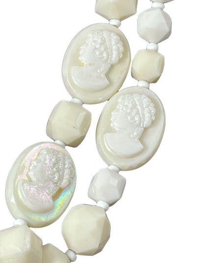 Vintage 1960s Lucite cameo beaded double necklace