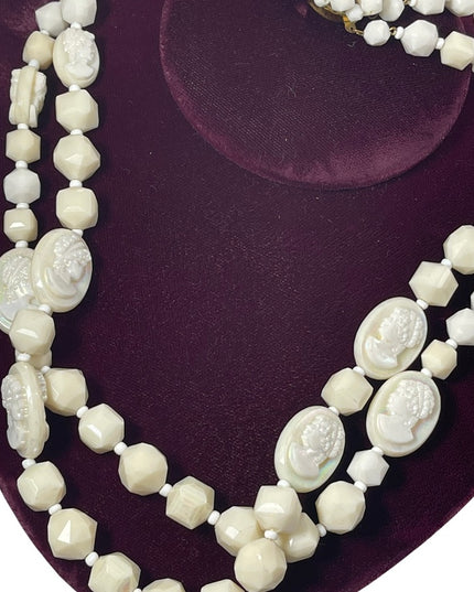 Vintage 1960s Lucite cameo beaded double necklace