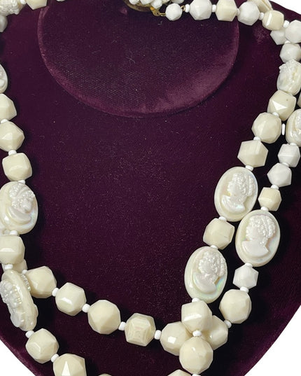 Vintage 1960s Lucite cameo beaded double necklace