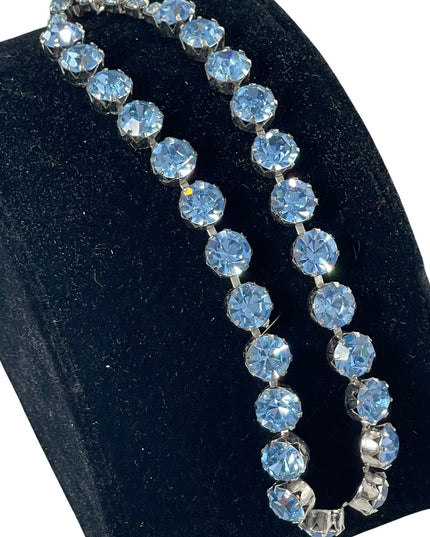 Vintage High Fashion Blue Sparkle crystal choker necklace silver
