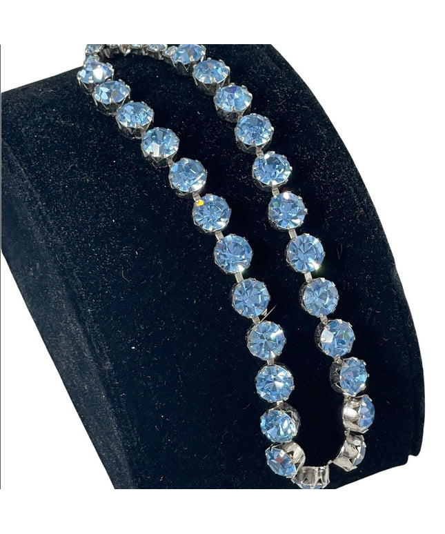Vintage High Fashion Blue Sparkle crystal choker necklace silver