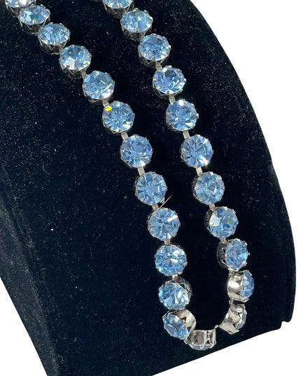 Vintage High Fashion Blue Sparkle crystal choker necklace silver