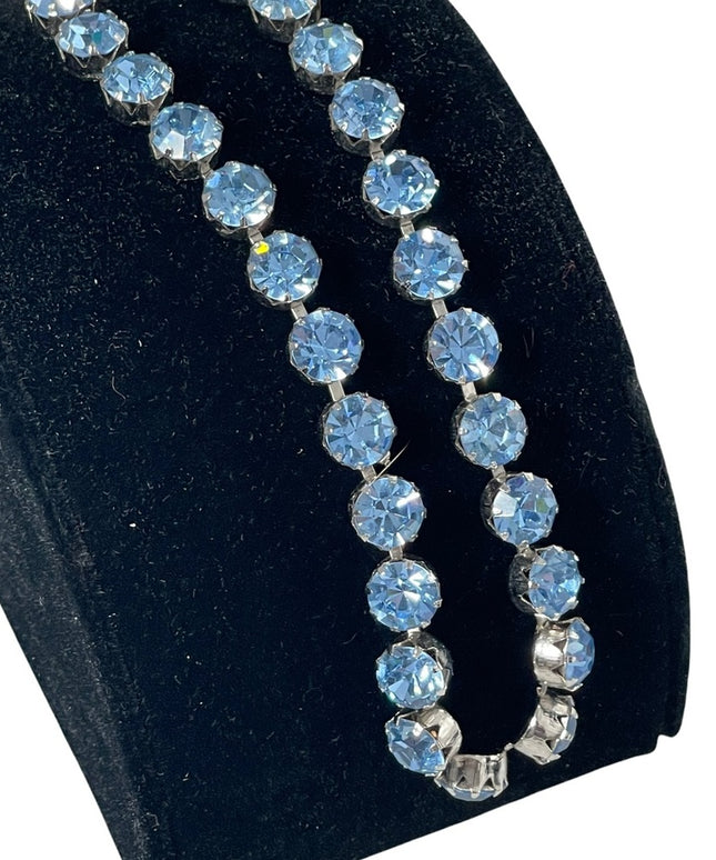 Vintage High Fashion Blue Sparkle crystal choker necklace silver