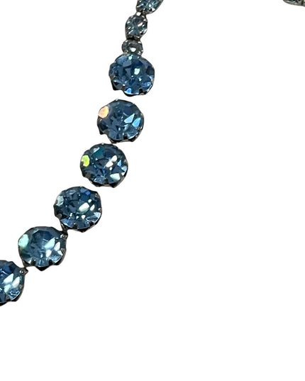 Vintage High Fashion Blue Sparkle crystal choker necklace silver