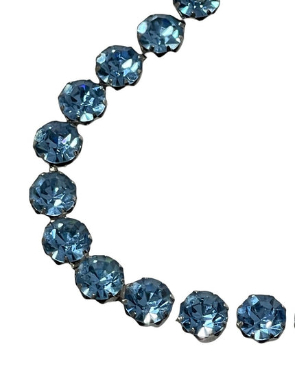 Vintage High Fashion Blue Sparkle crystal choker necklace silver