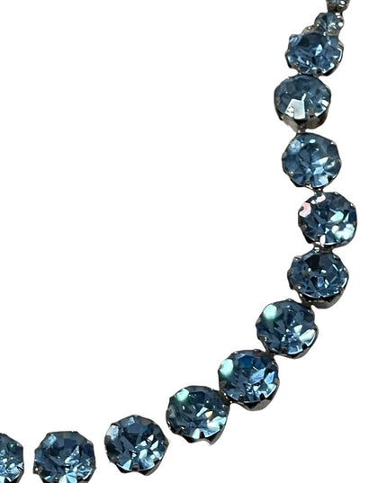 Vintage High Fashion Blue Sparkle crystal choker necklace silver