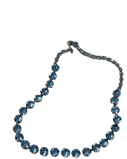 Vintage High Fashion Blue Sparkle crystal choker necklace silver