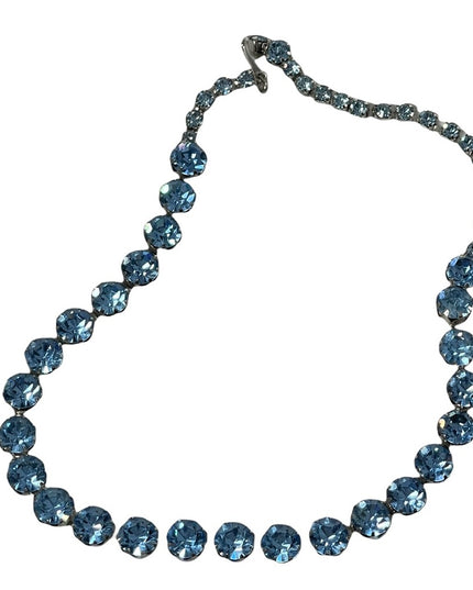 Vintage High Fashion Blue Sparkle crystal choker necklace silver
