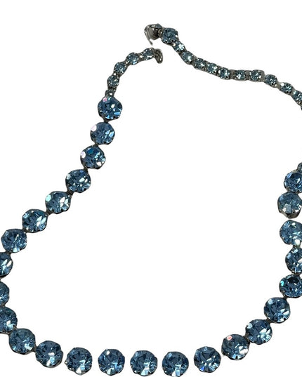 Vintage High Fashion Blue Sparkle crystal choker necklace silver