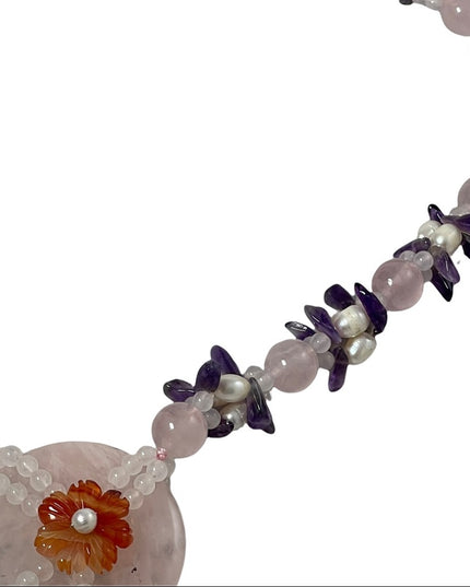 Amethyst Rose Quartz fresh water pearl chunky HEAVY Stone bead necklace