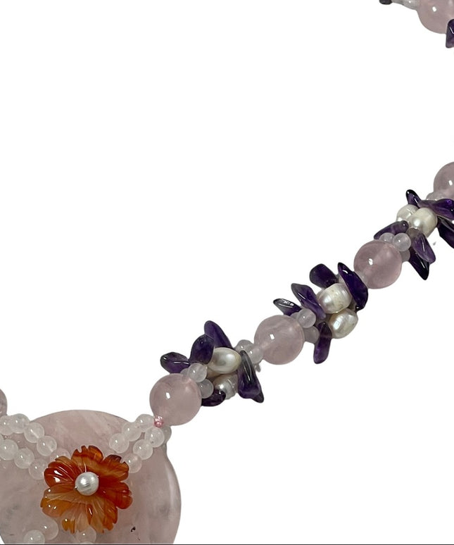 Amethyst Rose Quartz fresh water pearl chunky HEAVY Stone bead necklace