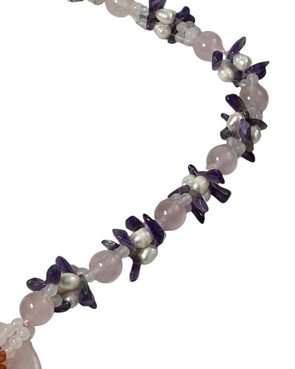 Amethyst Rose Quartz fresh water pearl chunky HEAVY Stone bead necklace