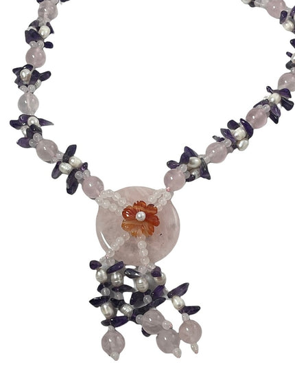 Amethyst Rose Quartz fresh water pearl chunky HEAVY Stone bead necklace