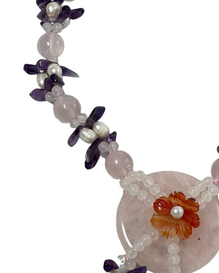 Amethyst Rose Quartz fresh water pearl chunky HEAVY Stone bead necklace