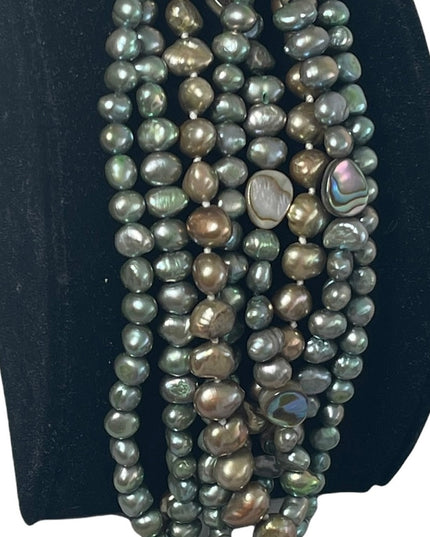 FRESH WATER PEARL & ABALONE bead LG tear drop pendant necklace