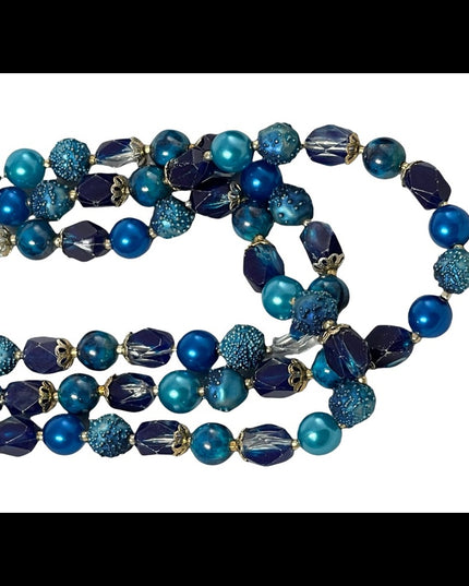 Vintage triple strand blue faux pearl speckle lucite bead necklace