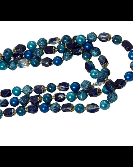 Vintage triple strand blue faux pearl speckle lucite bead necklace