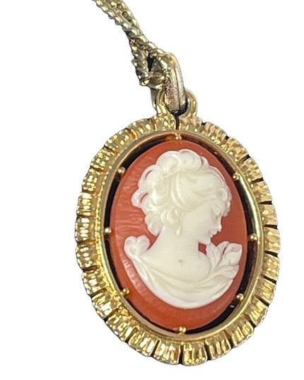 Vintage Large resin Cameo pendant necklace gold finish
