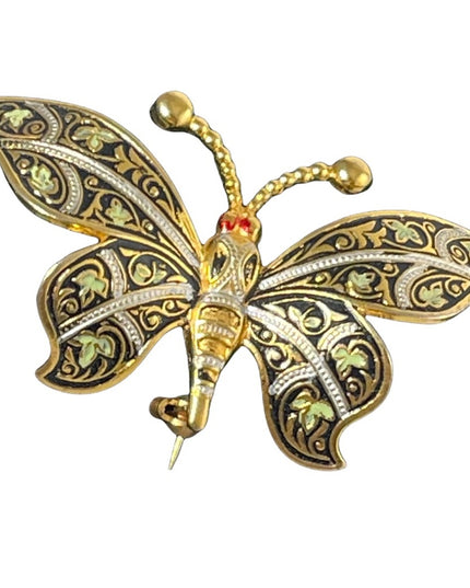Vintage Gold plated Damascene Large butterfly Spain brooch